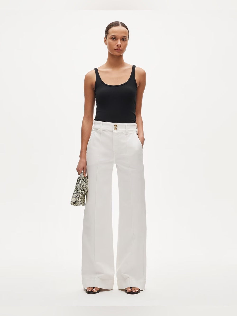 J.Crew Denim trouser jean with stacked buttons in white denim